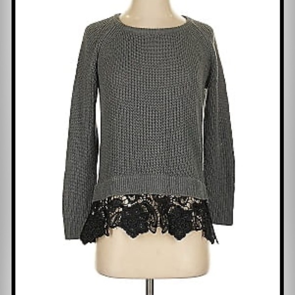 Gray Sweater with Black Lace Detail - Picture 1 of 4